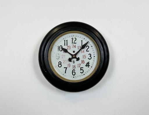 Black Industrial Factory Wall Clock from Siemens, 1930s