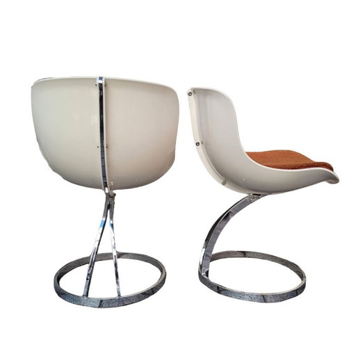 (4) Goldfinger Chairs, nach Michel Cadestin, Space Age Stil, Fiberglas und Chromstahl, 90er Jahre – Frankreich