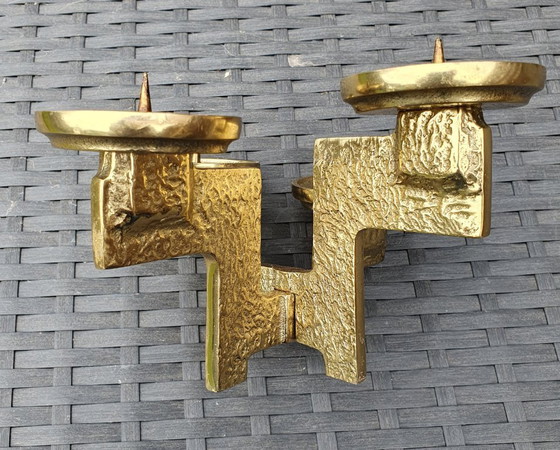 Image 1 of Vintage brutalist messing kandelaar kaarsenhouder 4-lichts