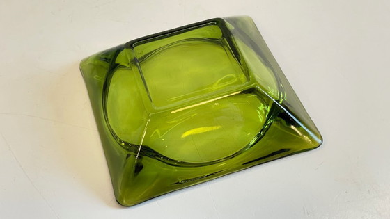Image 1 of Geometric Glass Ashtray Vintage Green