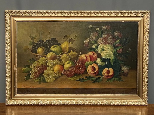 Josef Mansfeld ( ). Still life with flowers and fruit. – schilderijen tekeningen, Canvas (photo 2 of 8)