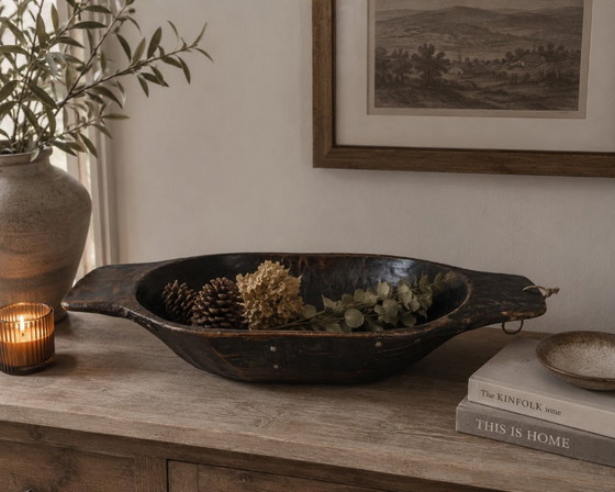 Image 1 of Antike handgeschnitzte Holzmulde / Primitive Wabi-Sabi Schale