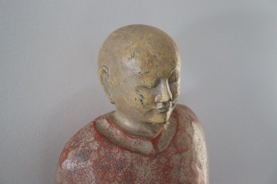 Image 1 of Decorative hand-carved wooden statue of a Monk