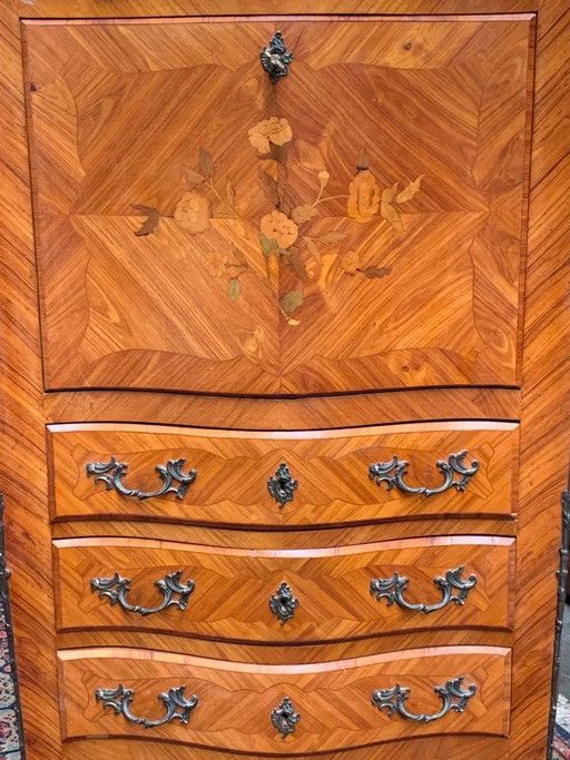 Antico scrittoio francese in bronzo e intarsi in legno. – bureau, Bronze, Marble (photo 2 of 10)