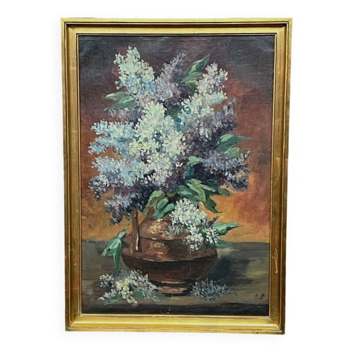 Cuadro firmado "Ramo de lilas". – schilderijen tekeningen, Canvas
