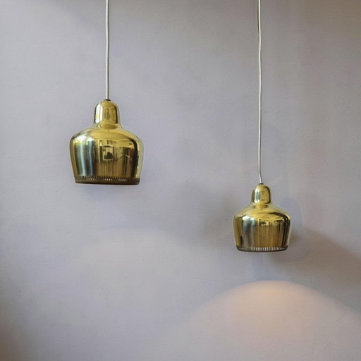 Set of 2 Golden bell lamps by Alvar Aalto, Denmark, 1950s
