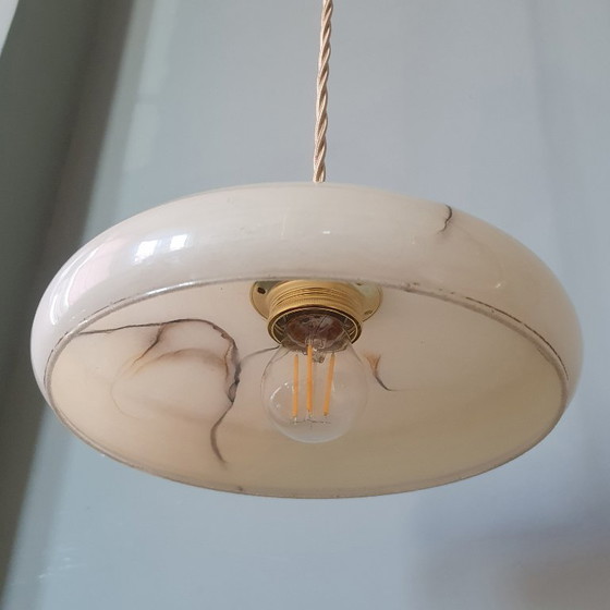 Image 1 of Set di lampade a sospensione vintage in opalino marmorizzato (chiamato anche effetto tartaruga)