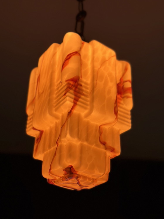 Image 1 of Lampada a sospensione Art Déco – Vetro marmorizzato scultoreo, anni '30-'40