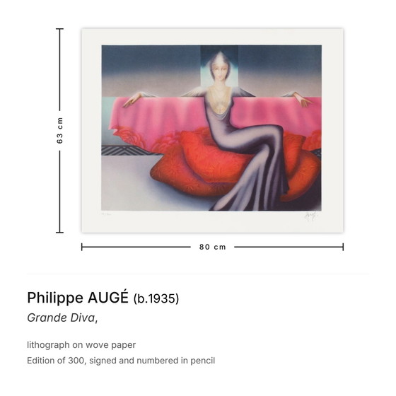 Philippe Augé ondertekende lithografie Grande Diva – Litho's & Zeefdrukken, Paper (photo 3 of 5)