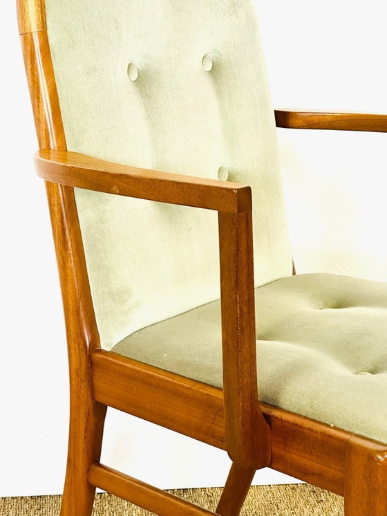 Image 1 of Set di 4 sedie da pranzo vintage in noce e velluto verde di G-Plan, 1970