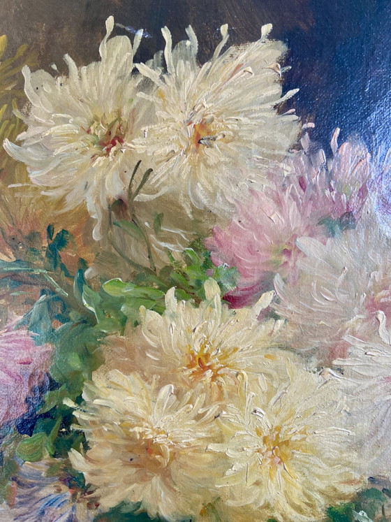 Signed Floral Still Life by Edmond Van Coppenolle, Oil on Canvas, 19th Century – Paintings & Drawings, Wood (photo 8 of 11)