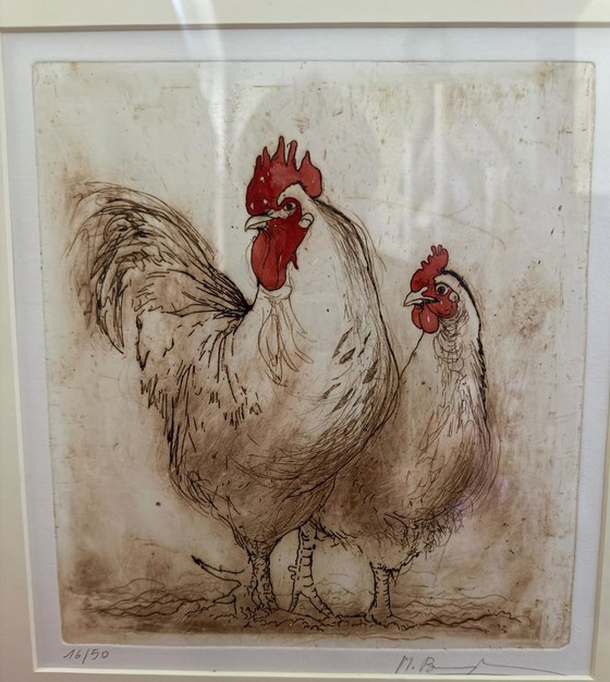 Grabado en cobre: Gallo y pollito – Mia Bruyninckx, Arte, Papel, Madera (photo 2 of 8)