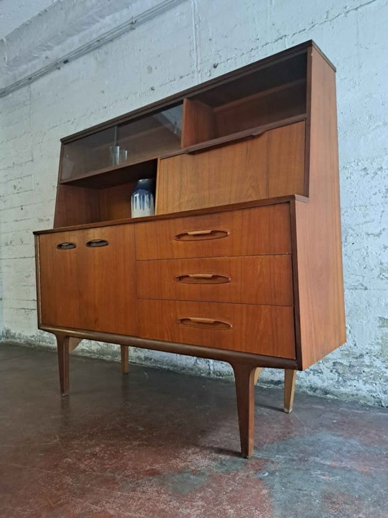 English Jentique Teak High Board with Bar/Display Cabinet Space, Wood, Glass, Brown, Mid Century Modern (photo 3 of 6)