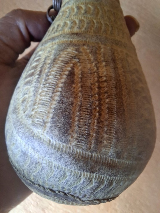 Camel Hide Powder Flask with Dispensing Stopper and Suspension Chain. Bedouin Military Ethnography (photo 7 of 11)