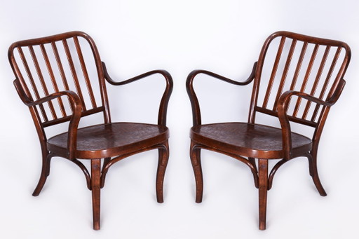 Paar gerestaureerde Art Deco fauteuils, van Josef Frank, Thonet, Beuken, Tsjechisch, jaren 30