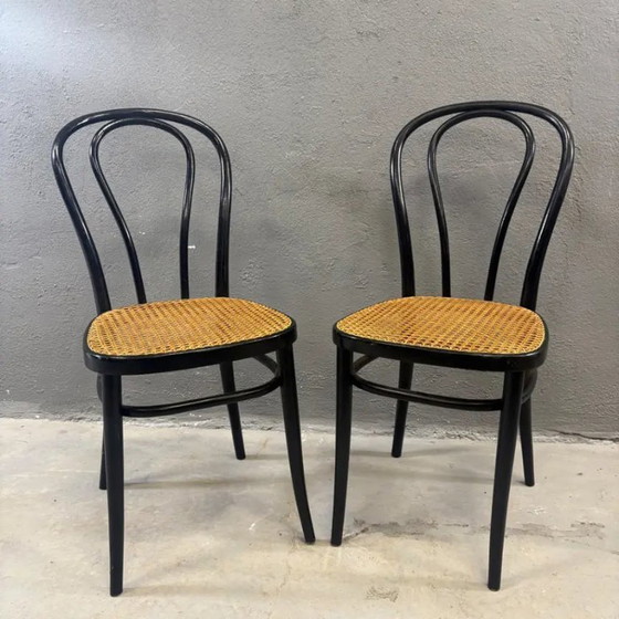 Image 1 of Paire de chaises en bois courbé, modèle Vienna Straw Seat, par Thonet pour Herbatschek, Pologne des années 1960
