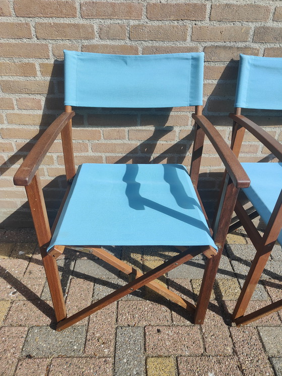 Image 1 of Deux luxueuses chaises de directeur pliantes en teck