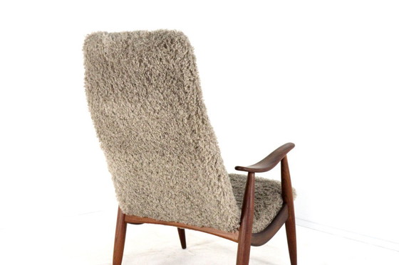 Image 1 of Fauteuil vintage rembourré en tissu poilu, style milieu du siècle