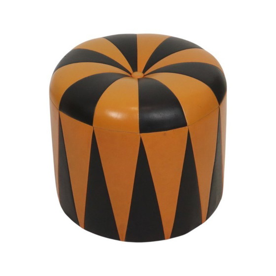 Image 1 of Pouf rotondo vintage in similpelle arancione e nera