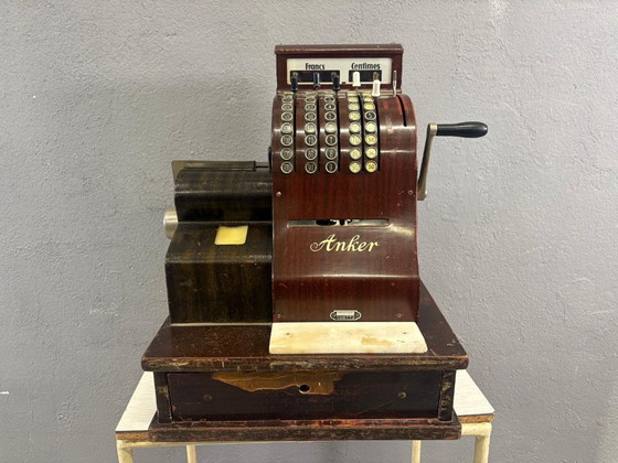 Image 1 of Mechanical Cash Register, Vintage Wooden Anker, 1920s, European