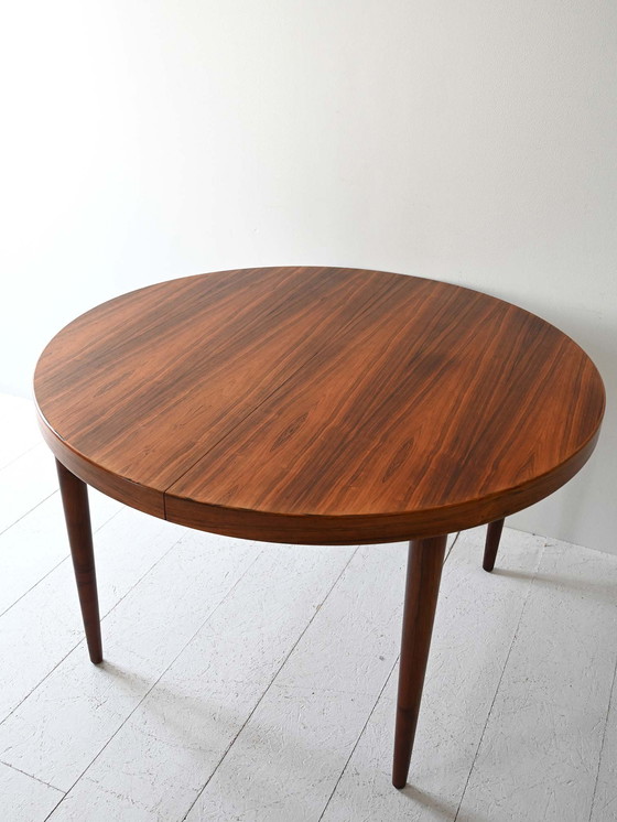 Image 1 of Vintage Extendable Round Scandinavian Rosewood Dining Table