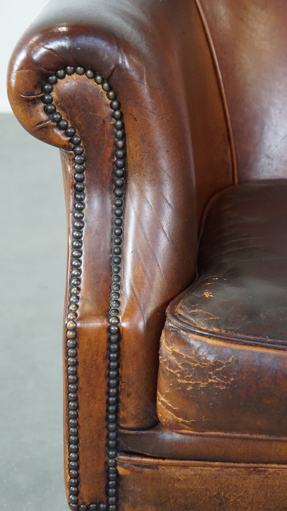 Image 1 of Vintage Clubfauteuil Gemaakt Van Schapenleer