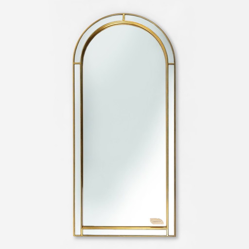 Grande specchio sfaccettato con cornice dorata di Deknudt, anni '60