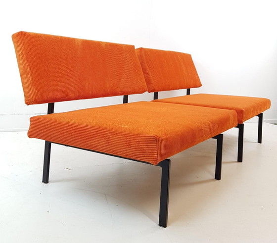 2 Vintage Bankjes Pastoe | Oranje Rib Love Seats Orange – Fauteuils, Metal, Textile (photo 6 of 13)