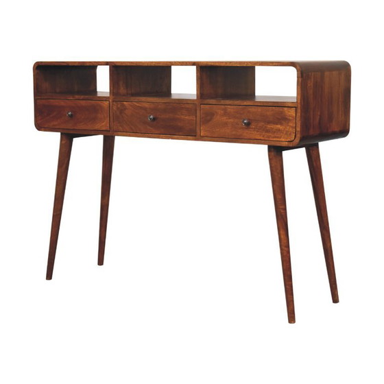 Image 1 of Console Table with 3 Drawers in Solid Mango Wood with Chestnut Finish