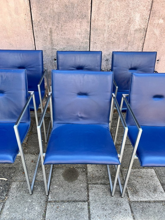 Image 1 of 8 sillas de comedor Arco Frame / Cuero azul / Burkhard Vogtherr