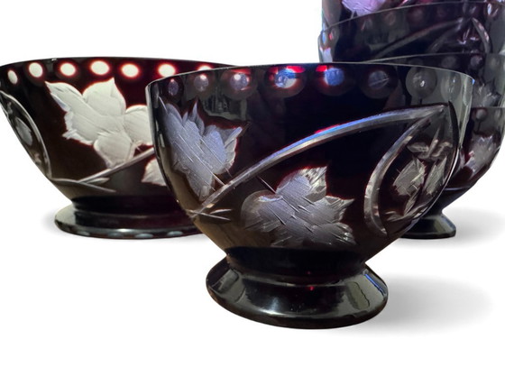 Image 1 of Bohemian crystal salad bowl set from the 1960s