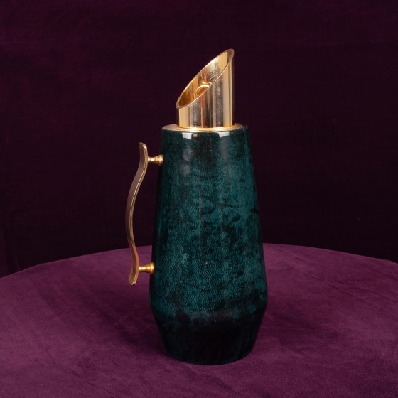 Aldo Tura Mod. 1278D Gedecoreerde Blauwe Geitenleren Perkament Thermoskan Italië 1950 – Decoratieve objecten (photo 7 of 18)