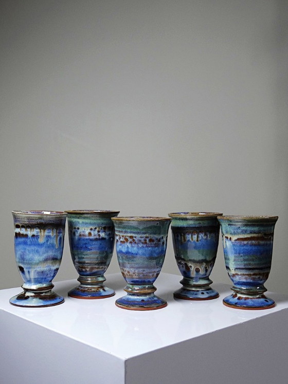 Image 1 of Set of 5 glazed ceramic mazagrans, 1960s-1980s