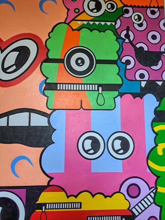 Image 1 of Pintura Pop-Art de dibujos animados única | 95 x 95 cm | MDF