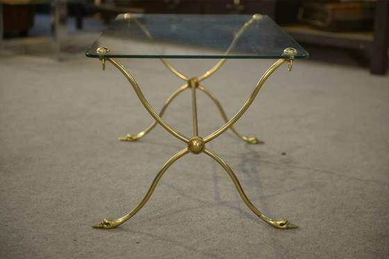 Table basse néoclassique attribuée à Maison Jansen, pieds col de cygne, années 1940. – Tables basses, Verre (photo 8 of 11)