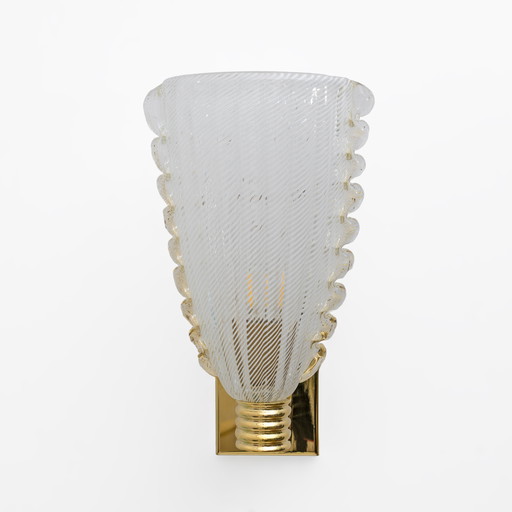 Attributed to Barovier & Toso Brass and "Reticello" Murano Glass Sconces