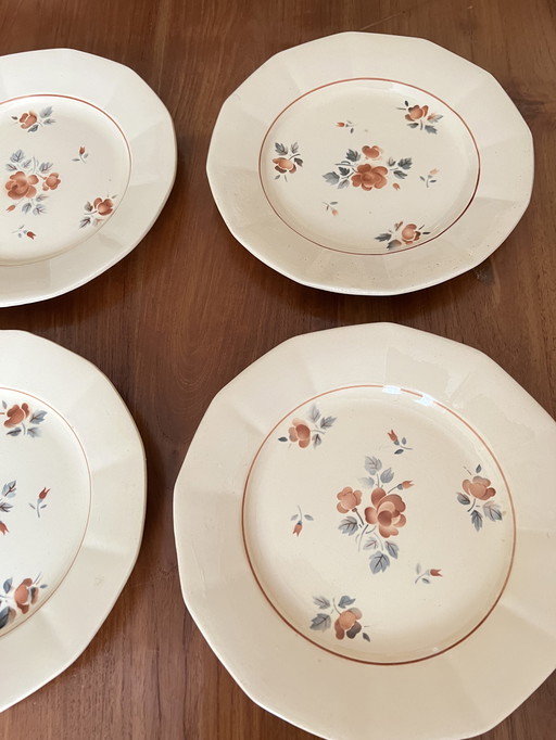 Lot de 4 Assiettes Demi-Creuse Faïence de Sarreguemines - Digoin - Made in France