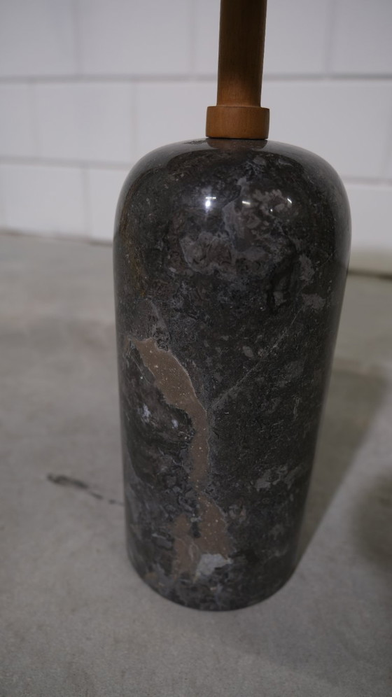 Image 1 of Table d'appoint Sarek – teck massif avec base en pierre naturelle (modèle d'exposition)