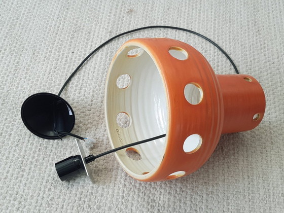 Image 1 of Oranje keramieken Mobach hanglamp, west germany fat lava stijl, vintage aardewerken oranje lamp