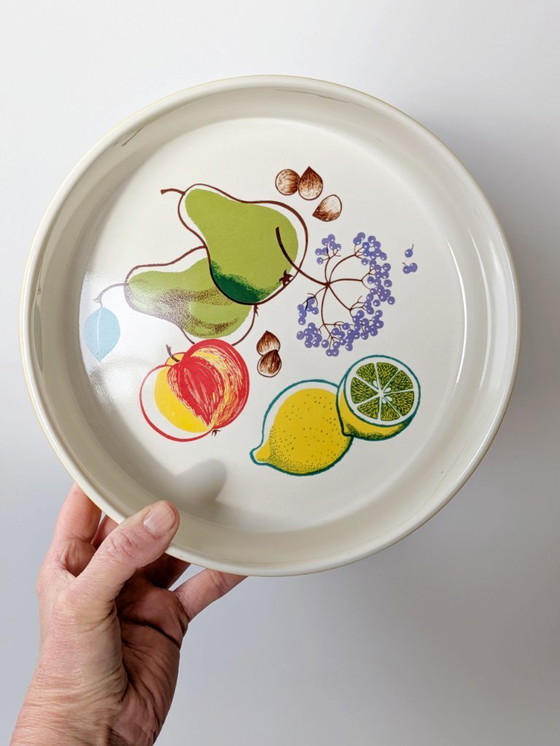 Image 1 of Vintage Melitta Fruit Pattern Serving Bowl, 1970s German Stoneware