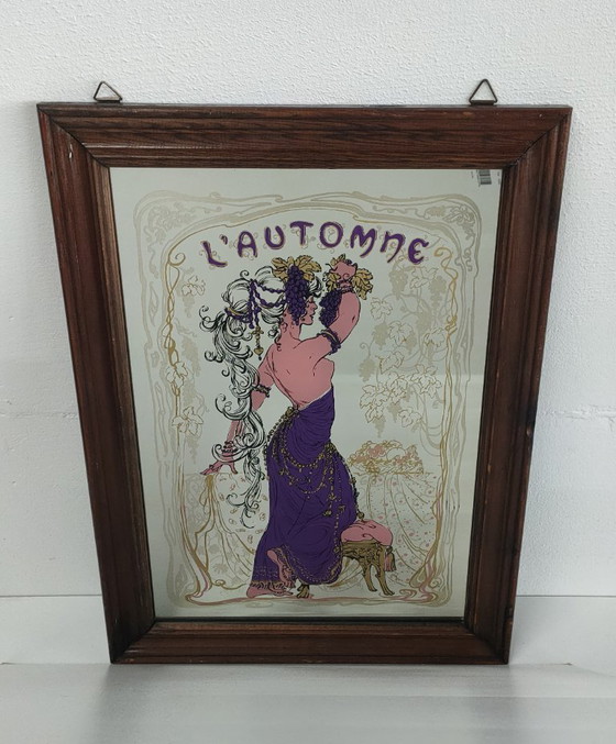 Image 1 of Specchio vintage dipinto (da pub) in stile Mucha