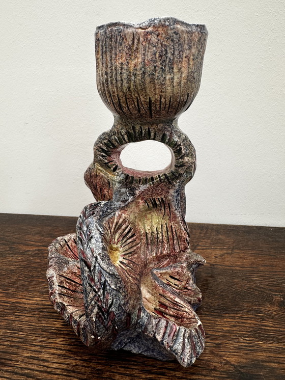 Image 1 of Organic Shaped Candle Holder - Signed Vintage Ceramic