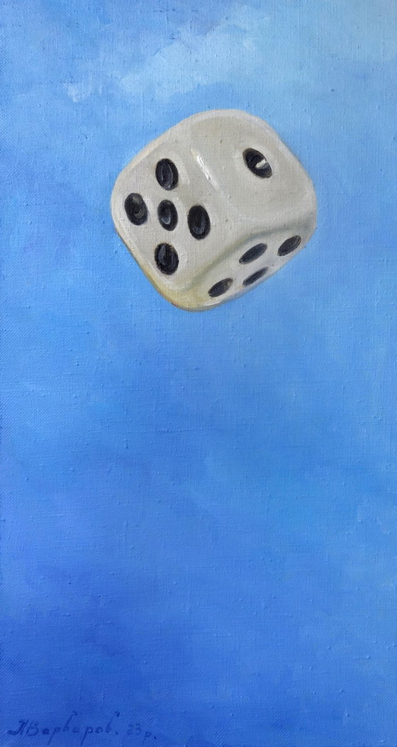 Original Oil Painting Contemporary Art Symbolism Dice Sky – Paintings & Drawings, Canvas (photo 6 of 7)