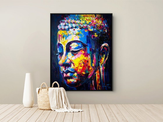 Image 1 of Unique hand-painted Buddha painting “Energy Flow” – Seksak Jaichumchen – 80×100 cm