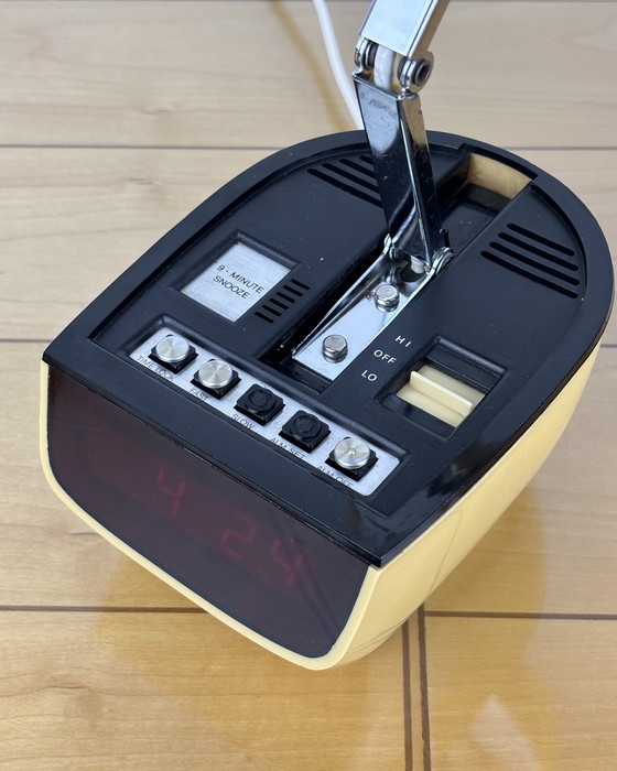 Image 1 of Lamp Table + Clock Vintage Clock - Lamp Zeitlicht Timco 1970s Bedside Lamp 70s Digital Alarm Clock Mid Century Modern Space Age