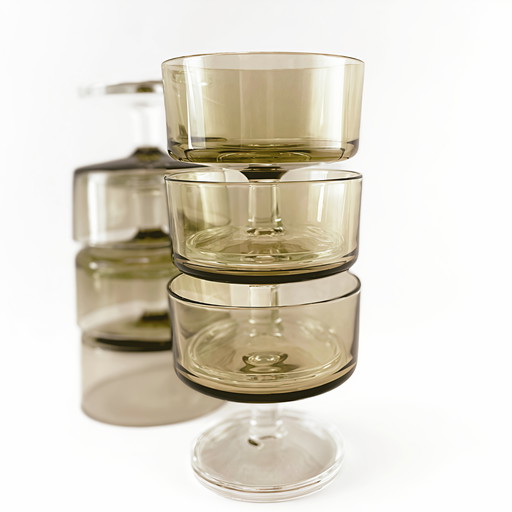 Original Seventies Luminarc Cavalier foot glasses in smoked glass , set of 6