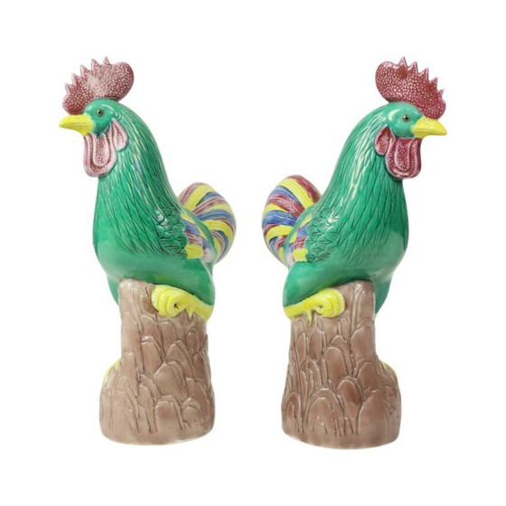 Image 1 of Coq en porcelaine polychrome émaillée