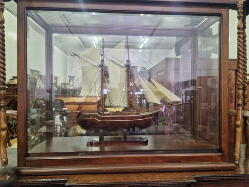 Model ship in display case