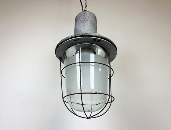 Image 1 of Large Industrial Cast Aluminium Cage Pendant Light , 1960s