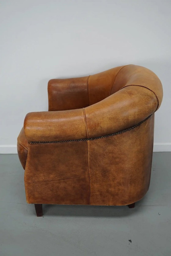 Image 1 of Vintage Nederlandse clubfauteuil in cognackleurig leer